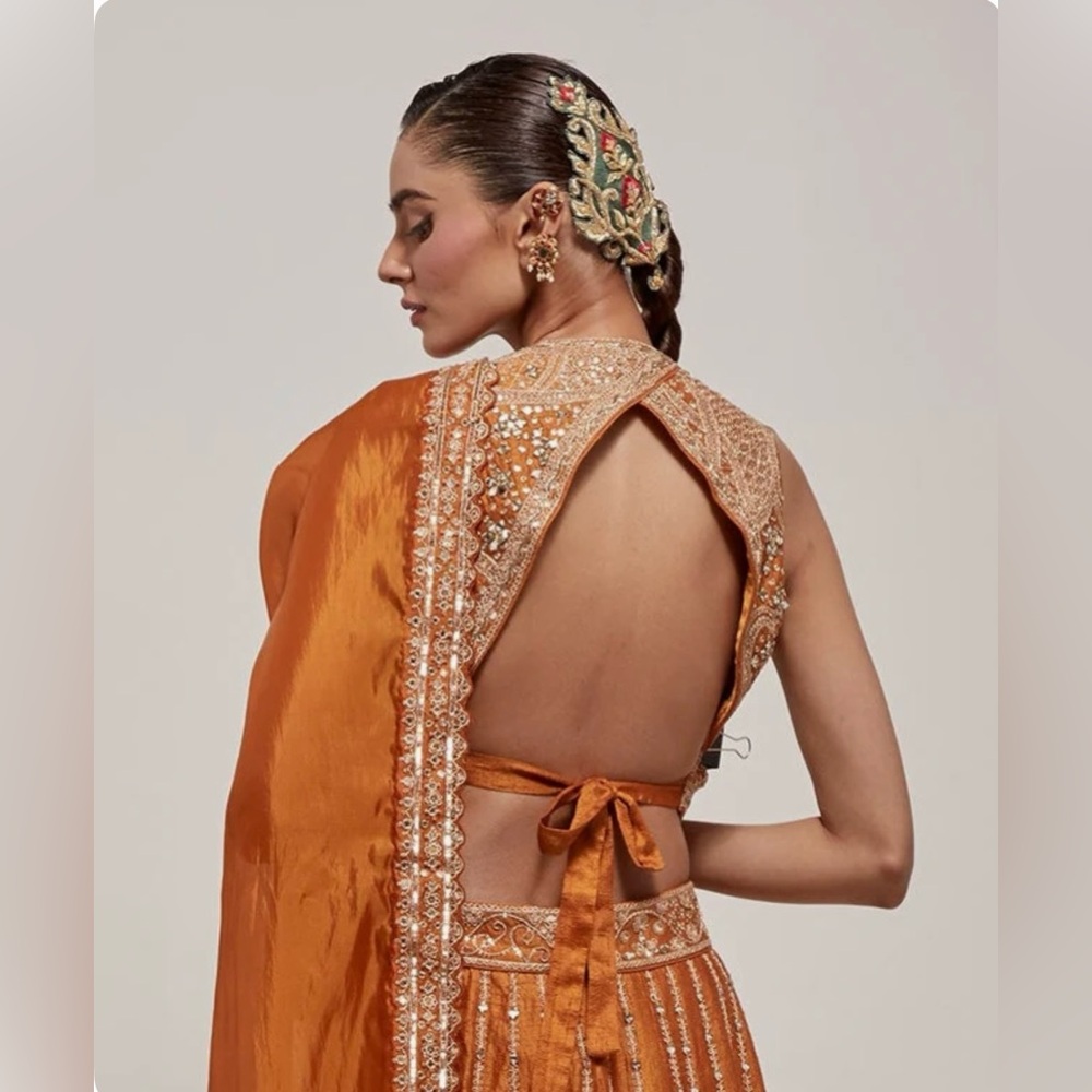 Elegant Orange Embroidered Lehenga Choli with Dupatta - Picture 3 of 5